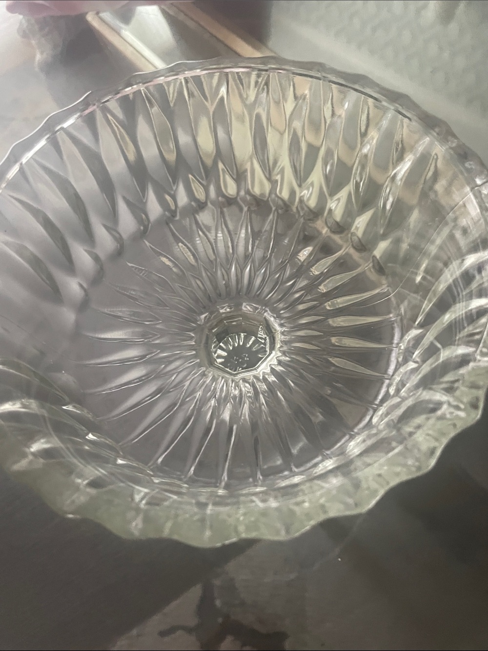 Hoosier Vintage  Clear Pressed Glass Pedestal Compote